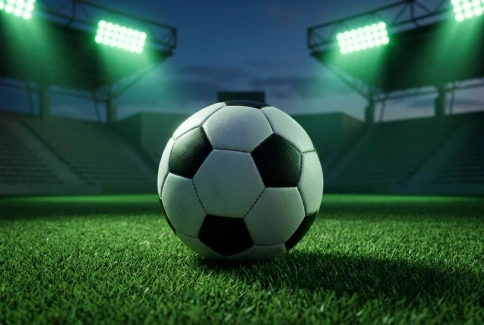 Fotbalový míč na osvětleném stadionu